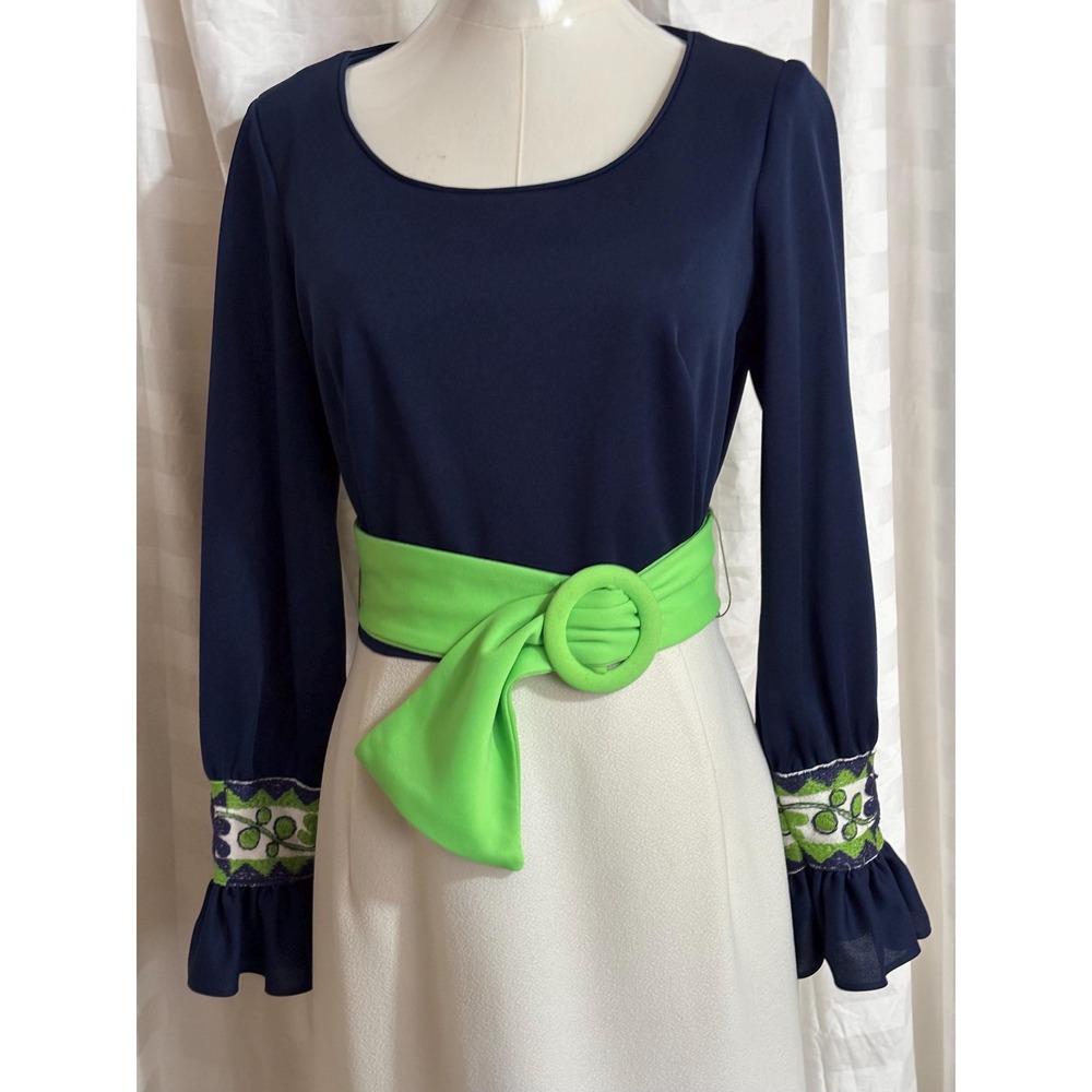 Vintage Maxi Dress Mel Warshaw Full Length Belted S/M Groovy Embro 1970's - Picture 5 of 8